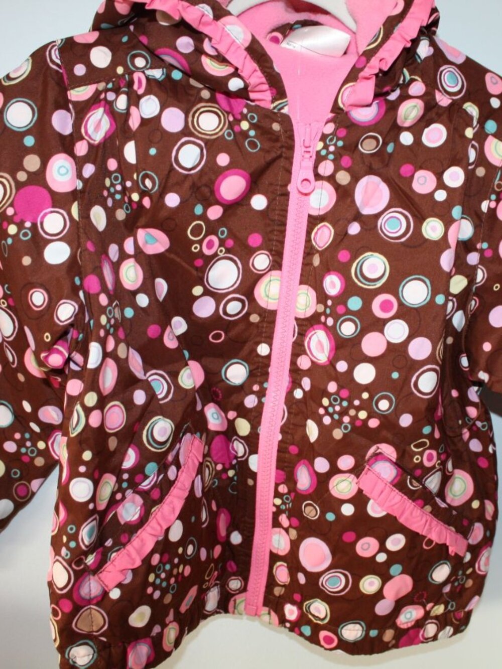 NWT Hanna Andersson Girls Size 100 (4) Brown Pink Dot Fleece Lined Ruffle Jacket